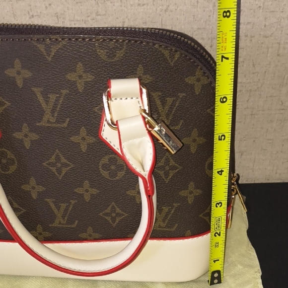 Brown and White Satchel with Red Accents - Picture 10 of 10